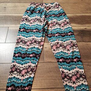 J & K Leggings - Cream/ Turq /Pink / black print